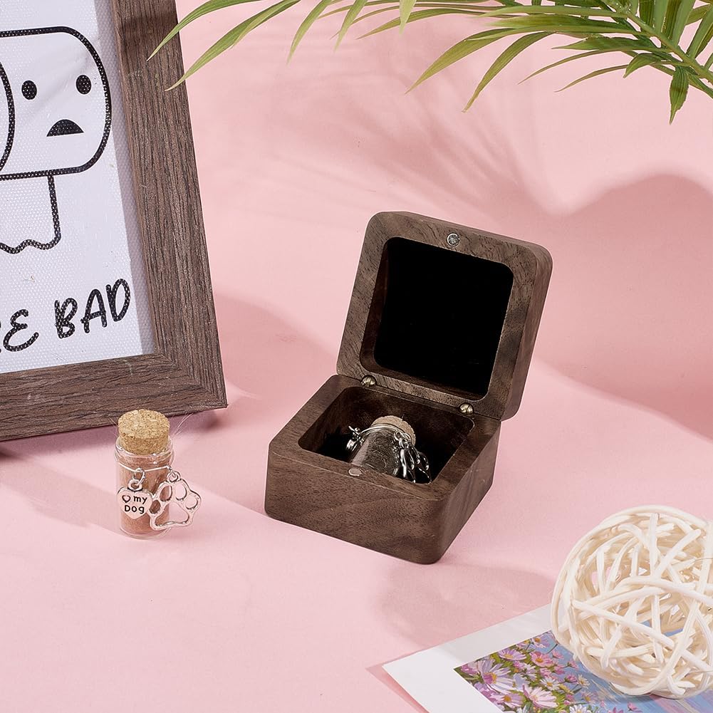 NBEADS Personalized Pet Hair Keepsake Box, Wooden Dog Hair Memorial Shadow Box with 2 Pcs Glass Cork Wishing Bottles Pet Memorial Gift for Loss of Dog or Cat