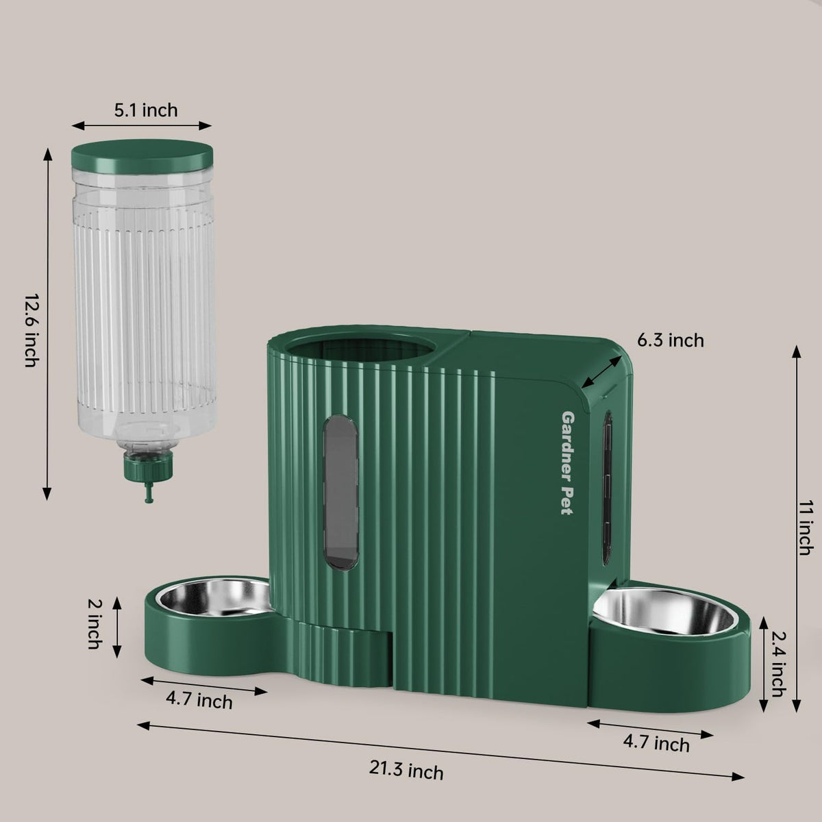 Gravity Automatic Cat Feeder, Water & Food Dispenser Set, Stainless Bowls