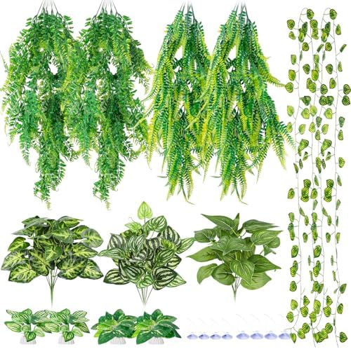 CousDUoBe 13Pcs Reptile Plants for Bearded Dragon Tank Accessories