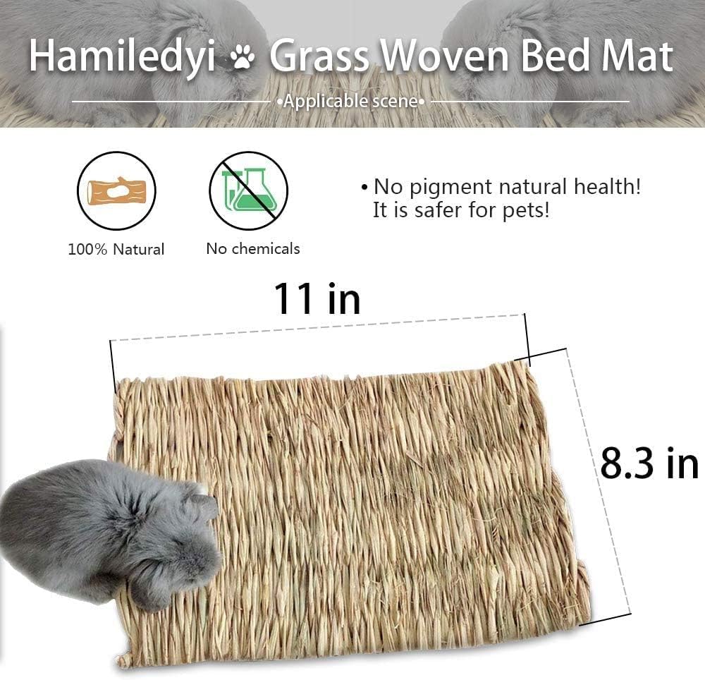 Hamiledyi 15 Pack Rabbit Grass Mat Natural Woven Bed Mat for Bunny Bedding