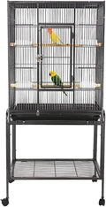 53 Inch Bird Cage with Wooden Perches, Standing Wrought Iron Birdcage with by MegaChoice