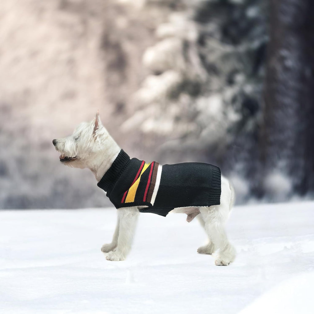 PAWCHIE Dog Sweater for Small to Large Pets, Warm Turtleneck Coat With Leash Hole, Stretchy Knitted Outfit for Girls Boys Puppy Cat, Black S