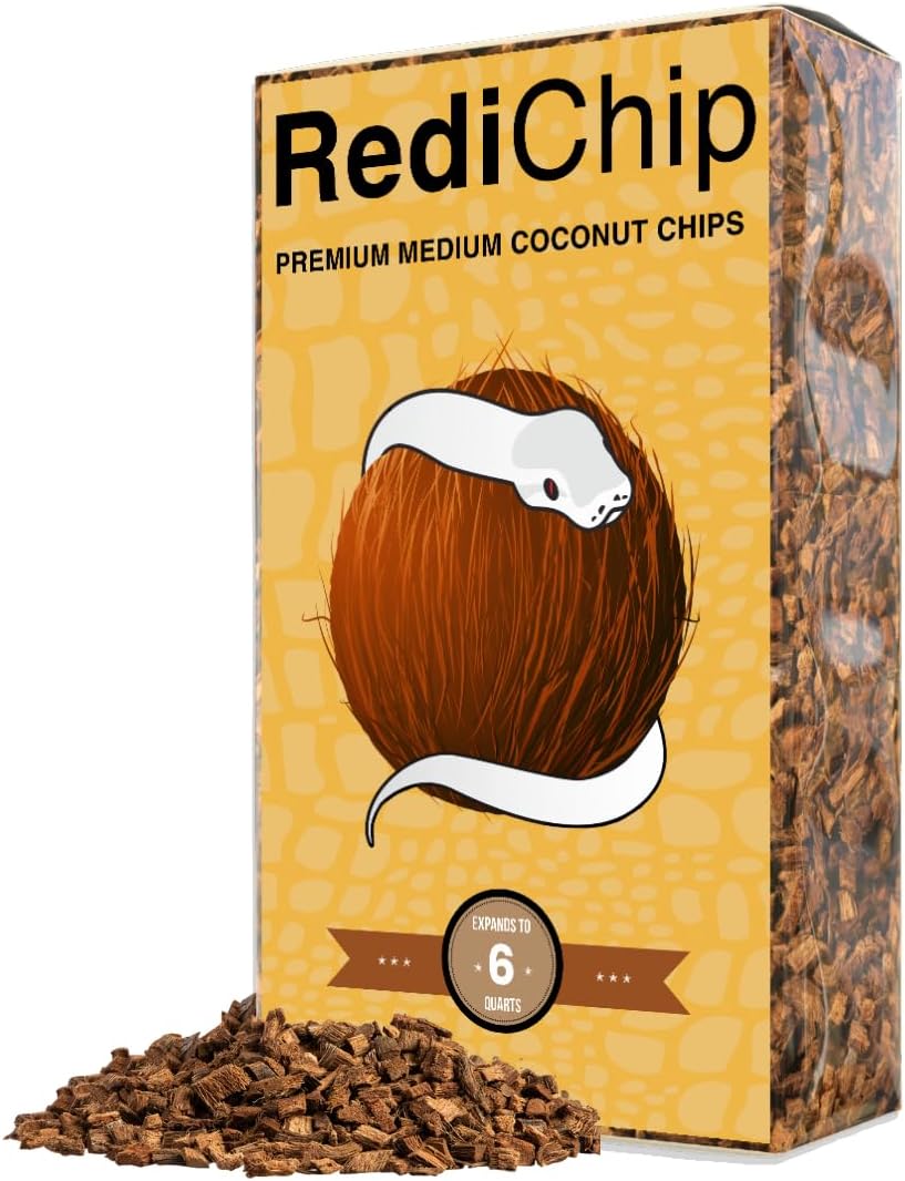 RediChip Reptile Bedding Loose Medium Coconut Chip Substrate 6 Quart Coco Husk Mulch for Snake and Gecko Habitat, Ball Python Terrarium, Lizard and Turtle Tanks, Tortoise Enclosure