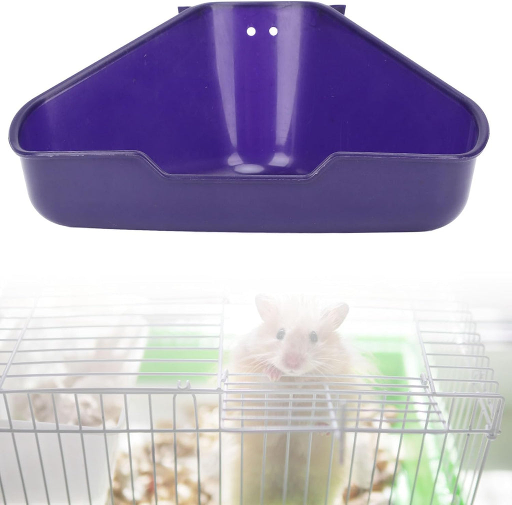 Triangle Corner Potty Sandbox, Plastic Wall Hanging Anti Splashing Small Animals Litter Box Bath Tub Container with Accessories for Guinea Pig Ferret Gerbil (S)