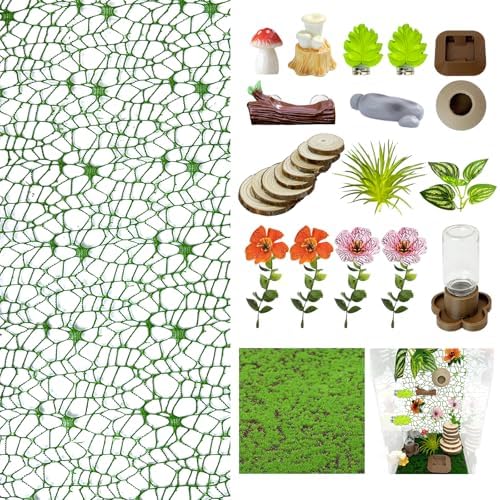 Jumping Spider Enclosure Accessories,with Enclosure Decor Kit,Hide Habitat,Platform,Food Bowl,Water Dispenser for Jumping Spider Habitat (Forest)