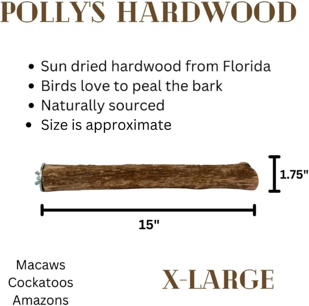 Polly's Single Bolt Hardwood Cage Perches Made in USA for Budgies, Parakeets, Cockatiels, Greys, Amazons, Blue & Gold Macaws, Cockatoos, Green Wing Macaws & Hyacinths. (X-Large)
