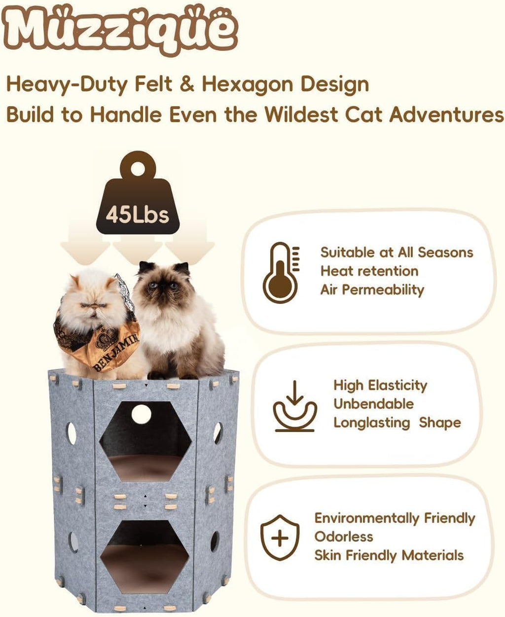 Thickened Felt Cat House, with Hair Brush, Large Cat Castle, Cat Tunnel Bed