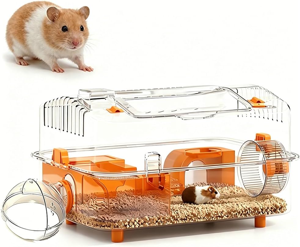 8-in-1 Dwarf Hamster Cage, No Assembly Full Transparent, Temporary Transitional/Breeding/Nursery Cage, 16.93×11.81×9.45 in, Fits Small Space/Kid’s Room, for Dwarf & Baby Hamsters