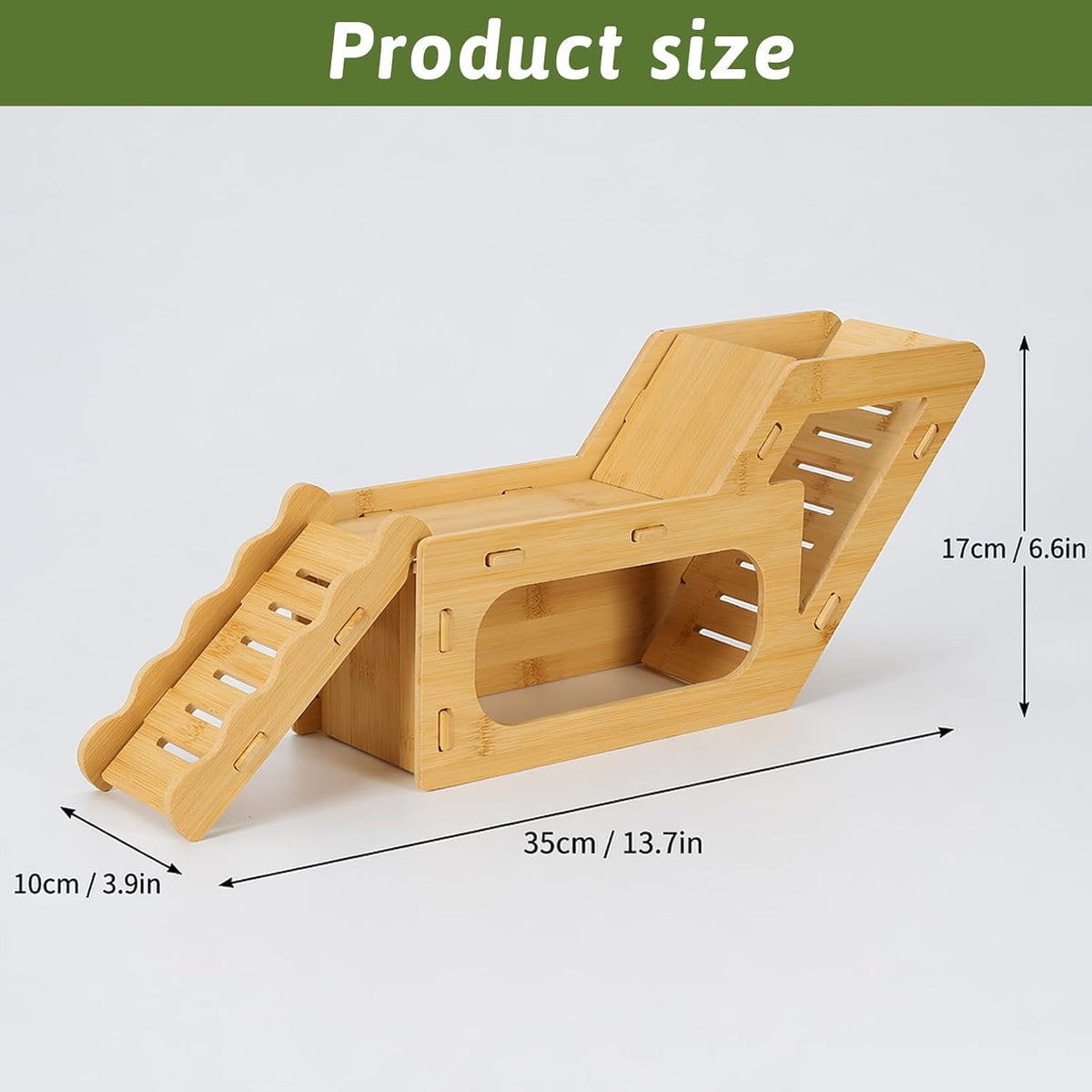 Bamboo Hamster Hideout House with Platform Dual Ramps and Ladder
