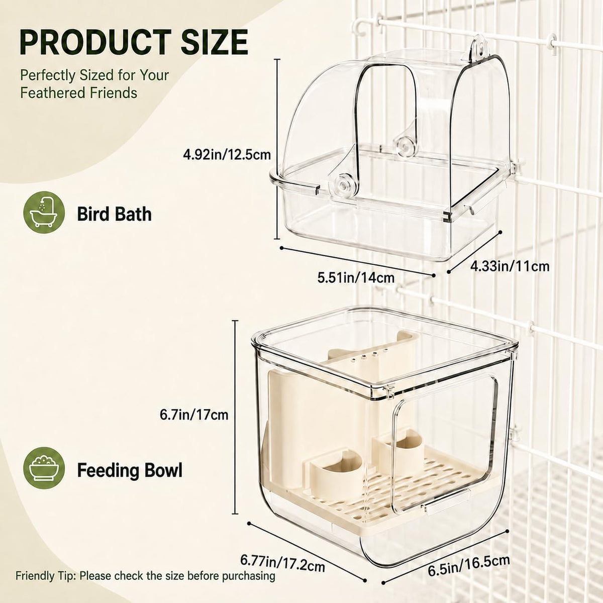 2 Pack Hanging Bird Feeder for Cage & Bird Bath for Cage, No-Mess Bird Cage Feeder and Clean Parakeet Bath Bowl, Bird Cage Accessories Suitable for Small to Medium Birds