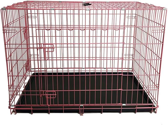 24-Inch Folding Metal Dog Crate for Small Breeds – Double Door, Removable Tray, and Carry Handle – Ideal for Indoor - Pink