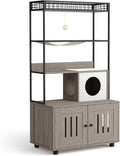 Hidden Cat Litter Box Enclosure Furniture with Storage Rack and Hammock