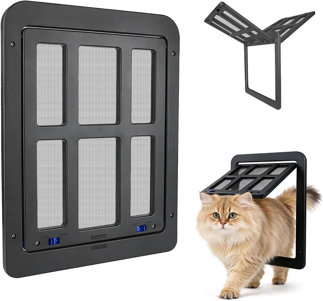Enjoying Small Pet Door for Screen Door, Flap Opening 8.3" x 10.3", Window Screen Cat Door Doggy Door, Mesh Door with Magnetic Pet Door Built-in, Cat Door for Sliding Window Door, Lockable, Black