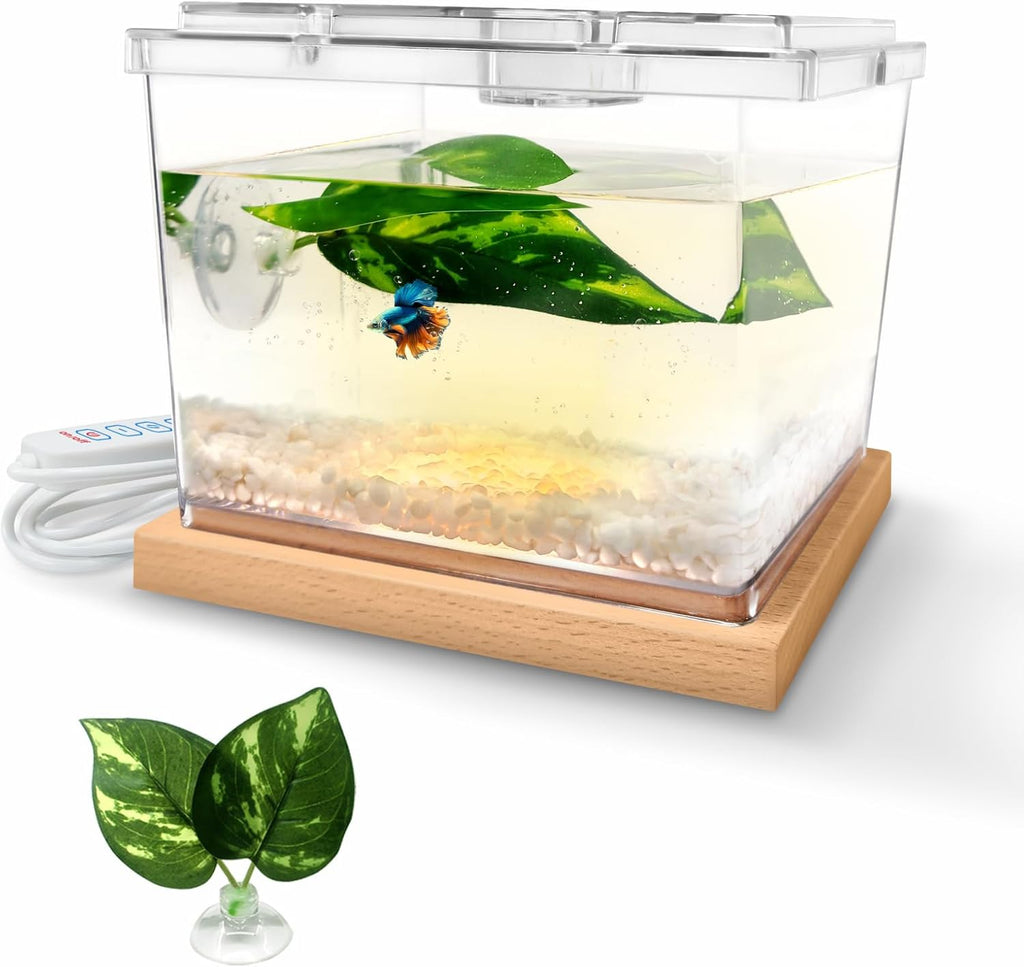 MoonOrange Mini Betta Fish Tank, Small Fish Bowl for Temporary Space, 0.2 Gallon Stackable Cube Tank with Artificial Plants and Gravels for Small Fish, Insect, Shrimp, Crab, Spider.(Pack-2)