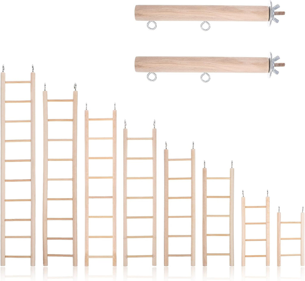 10 Pcs Wood Step Ladder for Bird, 3-10 Step Hanging Bird Ladder Parrot Cage Climbing Toy & Cylindrical Support for Parakeets, Cockatiels, Conures, Lovebirds
