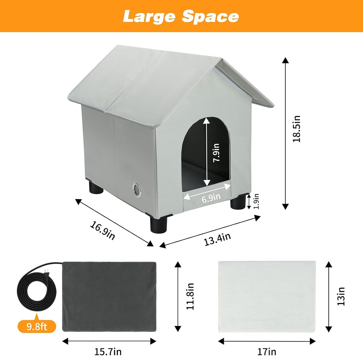Heated Cat Houses in Winter Waterproof, Elevated Heated Outdoor Cat House Insulated Outside Feral Cat House Shelter with Escape Door for Cats or Small Dogs (Grey, Small (13.4"x16.9"x18.5"))