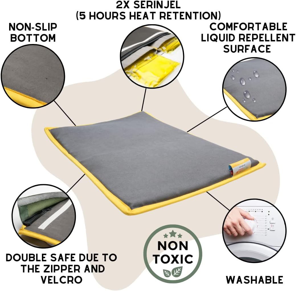 pawdaz Cooling Heating Mat for Cat & Dog Small Medium Pet (16x24), 5 Layers Microwave Water Repellent No-Electric Thermal Pad Washable Non Slip Durable Solid Warming Gel Bed (Anthracite)
