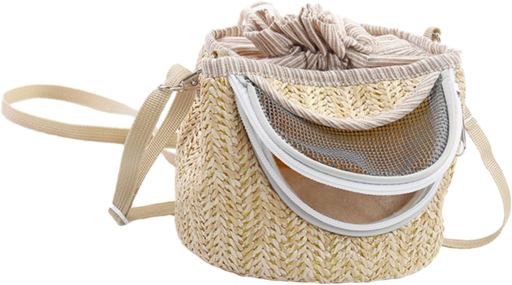 Hamster Carrier Bag Portable Small Animal Carrier with Ventilated Gauze Straw-Woven Appearance Travel Carry Bag for Outdoor Use 5.51 X 5.51 X 4.72 in