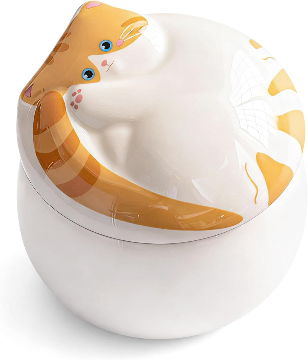 Ceramic Gray Cat Urn for Ashes, Pet Memorial Keepsake, 5-6.8 oz