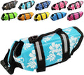 Dog Life Jacket Easy-Fit Adjustable Belt Pet Saver Swimming Safety Swimsuit Preserver with Reflective Stripes for Doggie (S, Flowers and Blue)