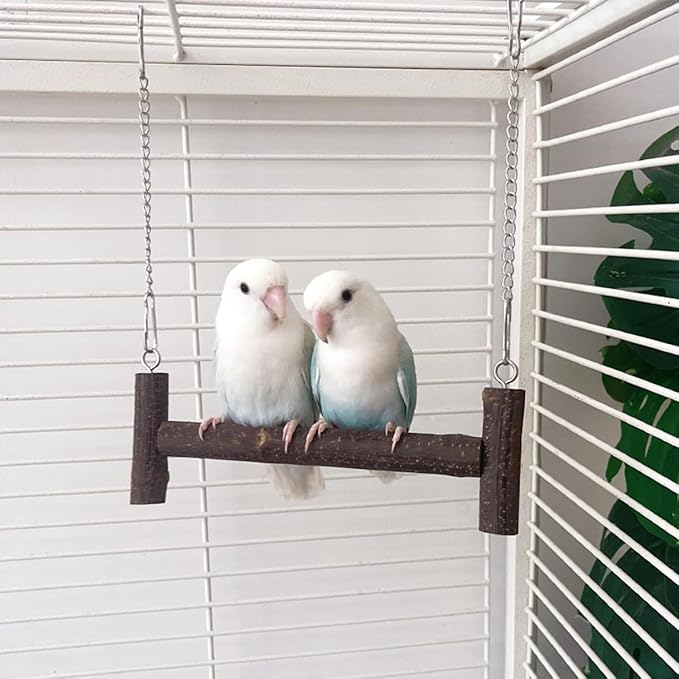 Natural Wood Parakeet Swing Toy, Budgie Wooden Perch Stand, Small and Medium - Image 3
