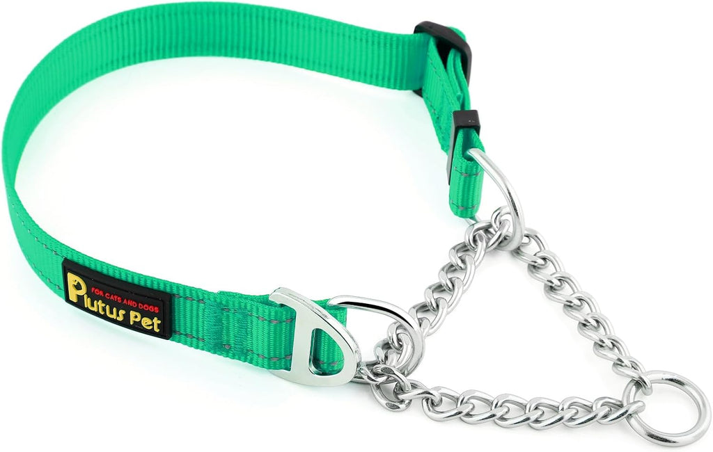 Plutus Pet Martingale Dog Collar with Stainless Steel Chain, Orange, L