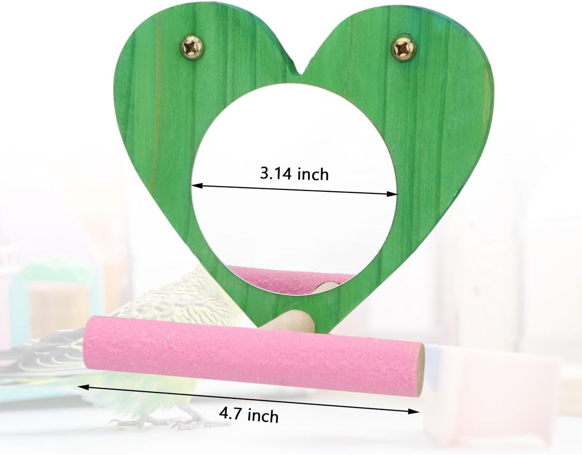 Hypeety Bird Mirror Toy with Perch Cage Standing Perch Wood Toy for Parrots