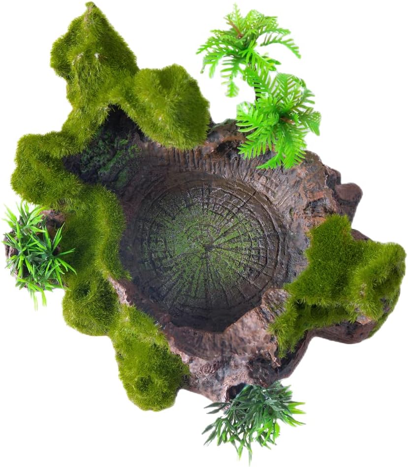 QIRMIZI Reptile Decor, Plastic Reptile Platform with Artificial Plants - Basking Habitat Decor for Lizard, Turtle, Frog, Snake