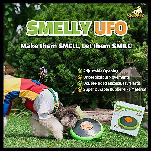 SmellyUFO Durable Interactive Treat Dispensing Puzzle/Enrichment Toy for Dogs - Mind Stimulating Food Game/Slow Feeder/Wobble Toy - from Small Puppies to Large Dogs