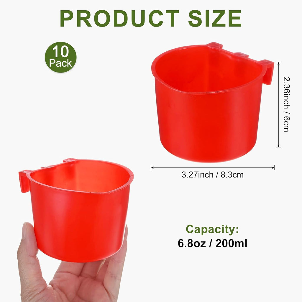 M METERXITY 10-Pack Bird Cage Cups 7 oz Plastic Chicken Feeder, Red