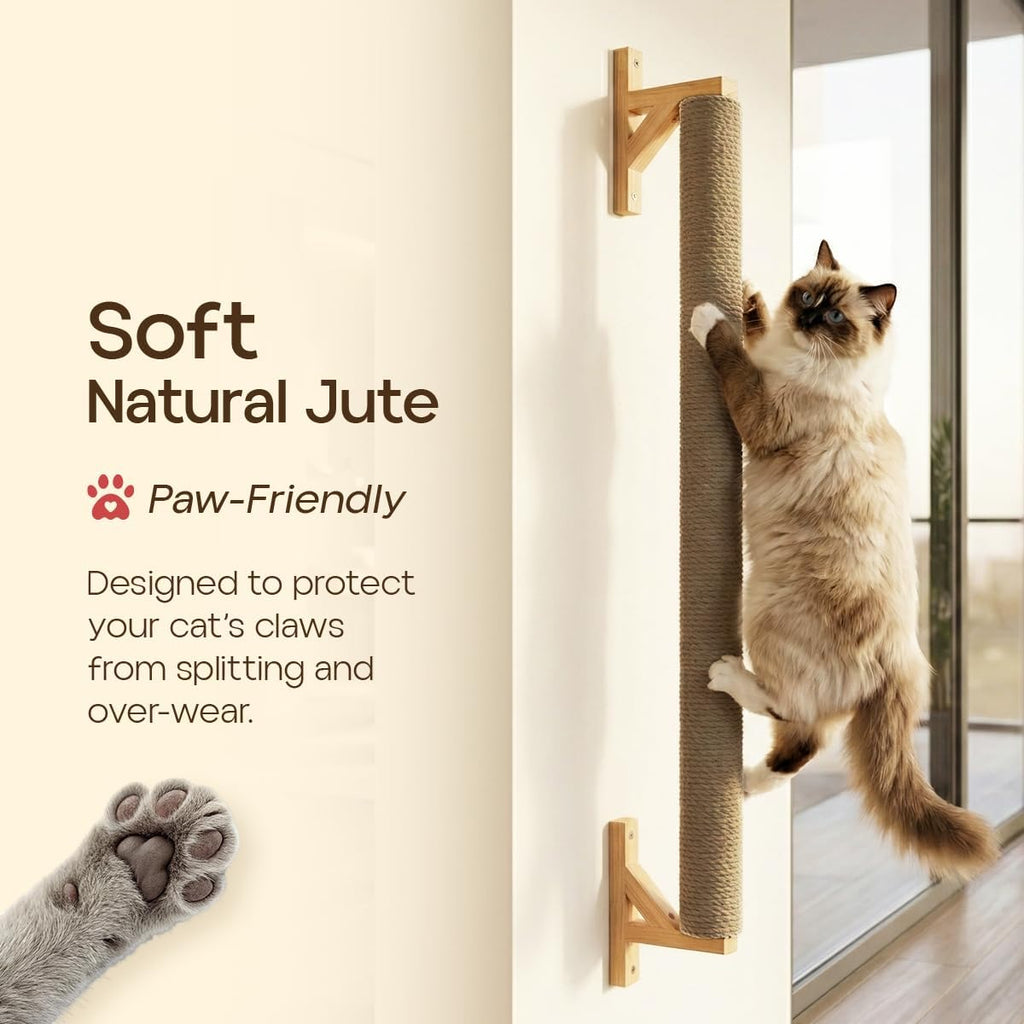 Wall Mounted Cat Scratcher 34'' Jute Cat Scratching Post Tree Kitten Sturdy Climbing for Indoor Cats Vertical Tall wall mounth Fiber cat Scratch Posts Tower cat Climbing wall Systems (M)