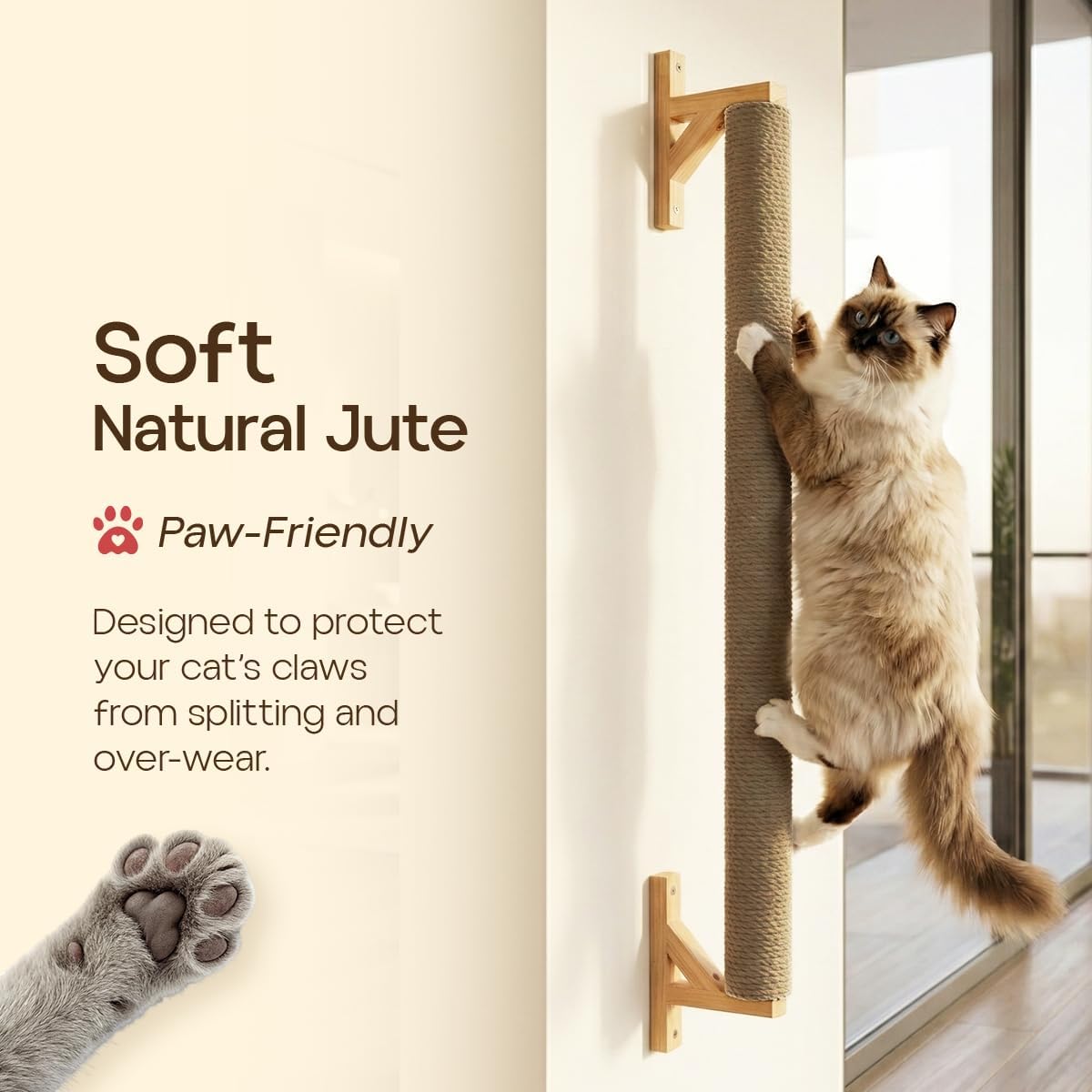 Wall Mounted Cat Scratcher 34'' Jute Cat Scratching Post Tree Kitten Sturdy Climbing for Indoor Cats Vertical Tall wall mounth Fiber cat Scratch Posts Tower cat Climbing wall Systems (M)