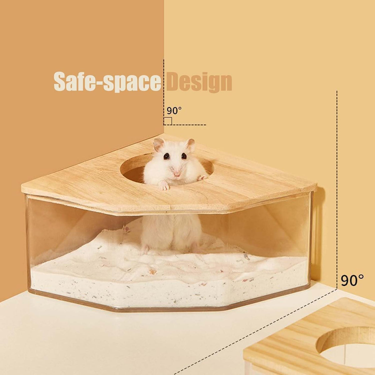 Transparent Pentagon Hamster Sand Bath Box for Hamster Cage Accessories, Digging Sand Container with Climbing Ladder, Large Sandbox for Hamsters Dust Bath and Play Sand，Large