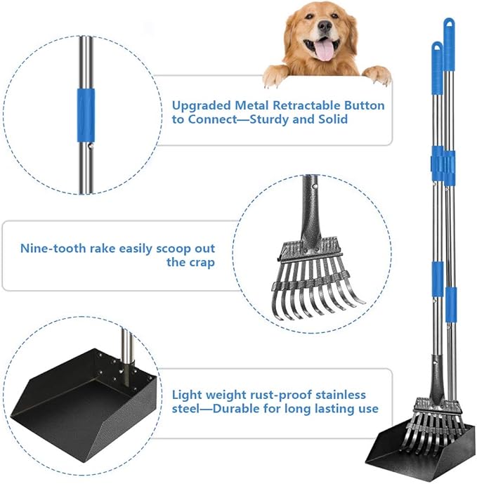 QiMH Upgraded Dog Pooper Scooper Extra Large, Adjustable Long Handle Stainless - Image 2