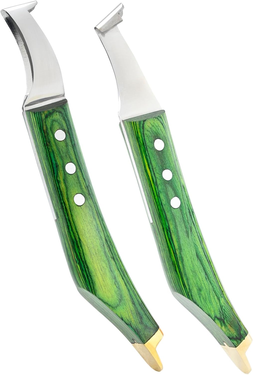 Premium Farrier Loop & Hoof Knife with Brass End – Professional Hoof Trimming Tool for Horses, Cows & Livestock, Stainless Steel Blade, Ergonomic Wood Handle (Green)