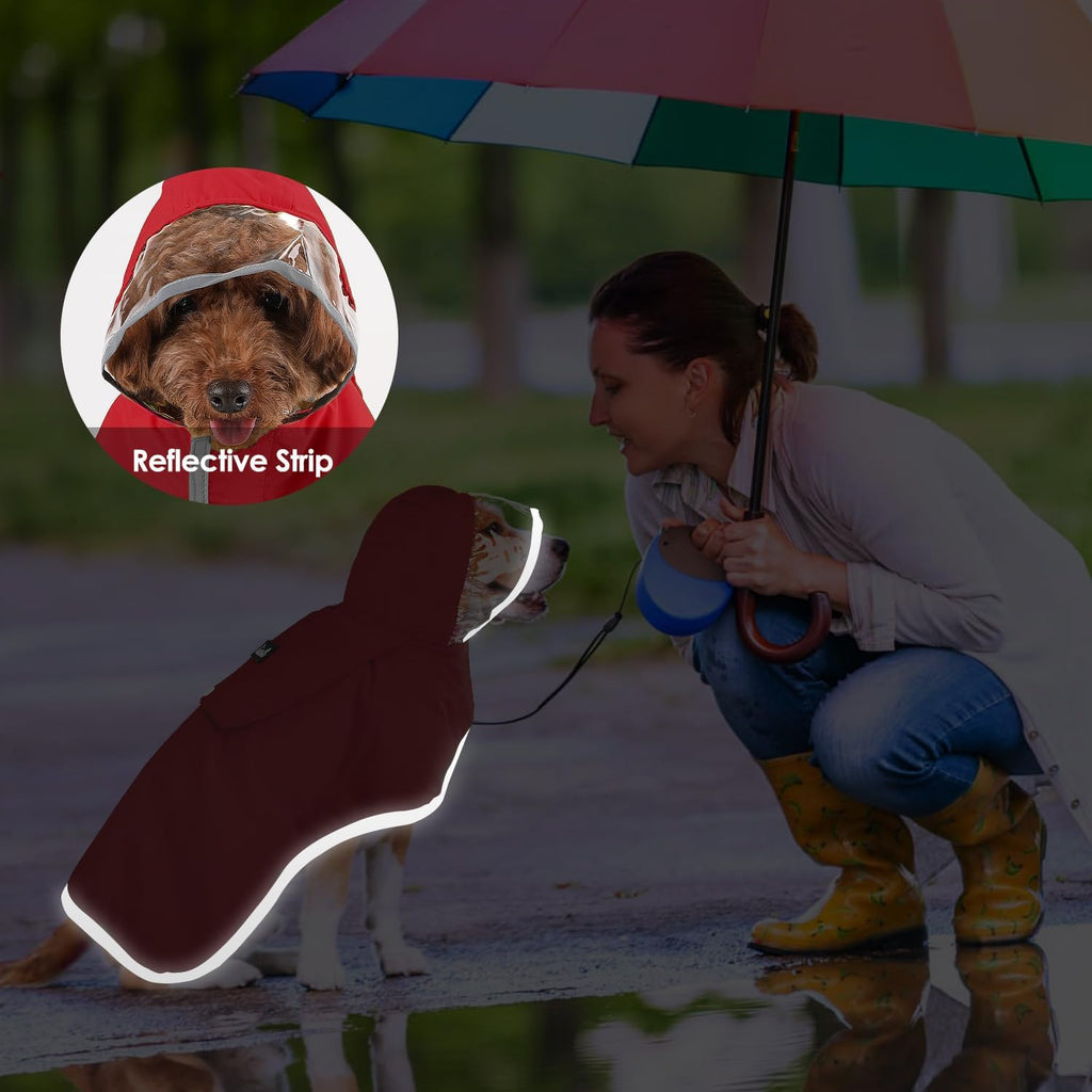 Lukovee Dog Raincoat, Ultra-Light Rain Jacket with Hood & Leash Hole, L