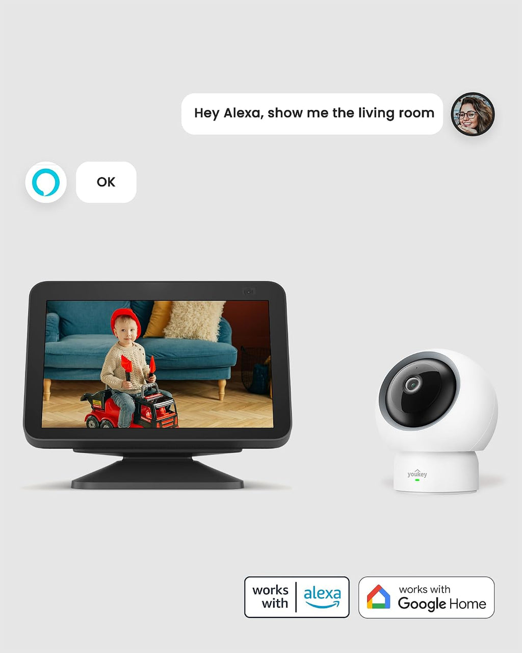 youkey 2.5K Indoor Pet Security Camera, Two-Way Audio Chat to Your Pets, AI Pet/Human Detection, 360° AI Human Tracking, Privacy Mode, No Monthly Fees, Night Vision, WiFi 6（2.4GHz & 5GHz）