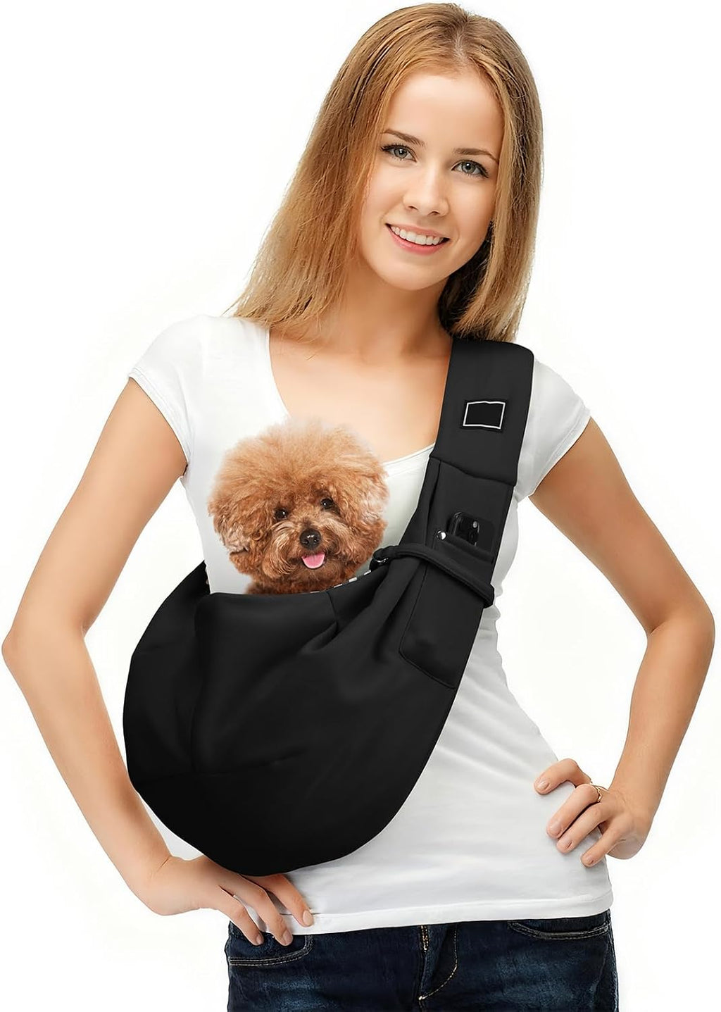 Sling Carrier for Small Pets, Hands Free Cat Sling, Reducing Back Neck Pain Anti-Anxiety Dog Front, Adjustable Soft Dog Carrying (Ivory)