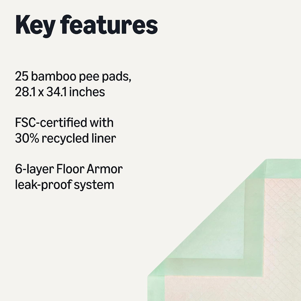 Amazon Basics Bamboo Leakproof Dog and Puppy Pee Pads Regular/Standard Pack of 25 Size 28'' x 34''