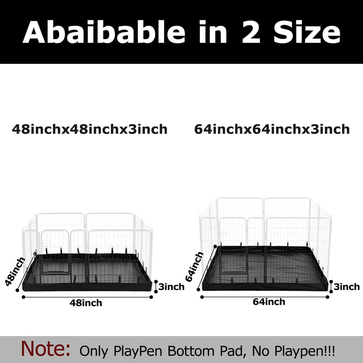 PJYuCien Square Playpen Bottom Pad for 24'' Width 8 Panel Pen, Black