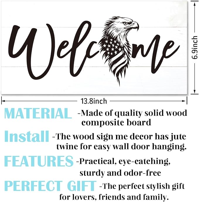 Welcome Sign for Front Door, Welcome Decor Wooden Hanging Sign, Patriotic Theme - Image 2