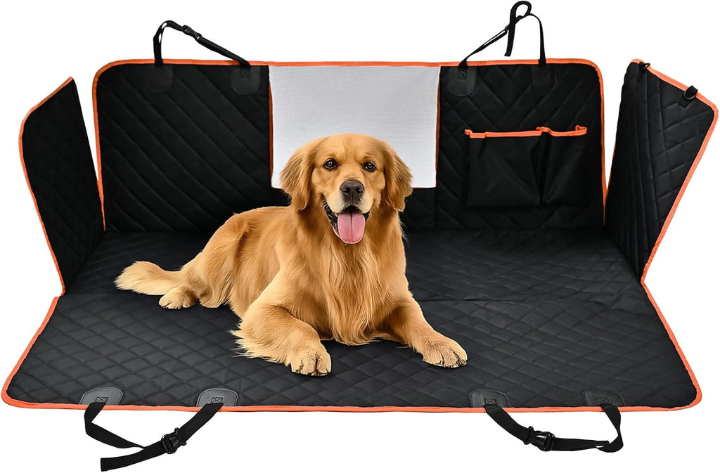 Amazon Basics Dog Car Seat Cover for Back Seat, Scratch-Resistant Nonslip Hammock with Side Flaps and Seatbelt Openings for Cars, SUVs, and Trucks, Black