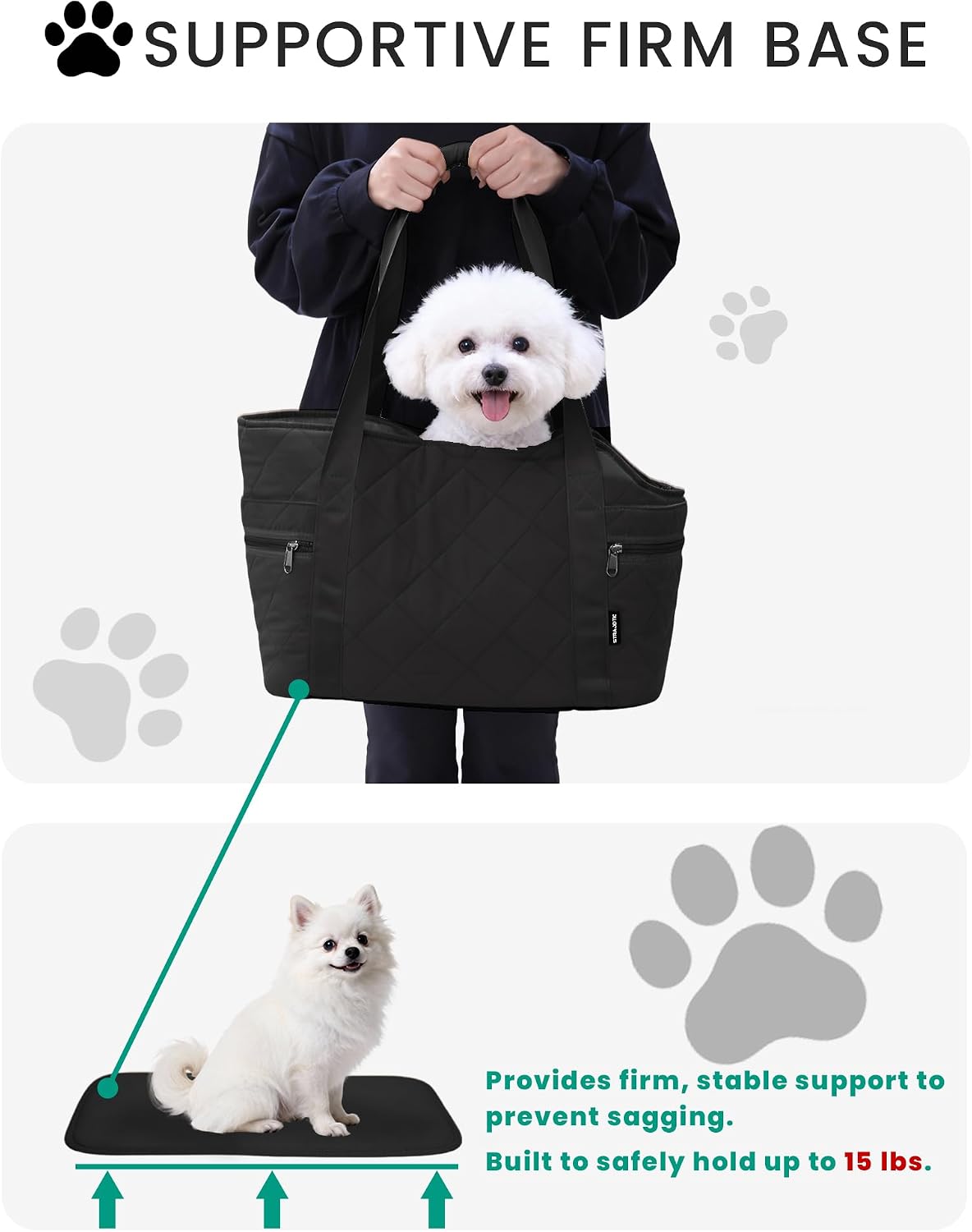 Lightweight Dog Purse Carrier for Small Dogs up to 15 lbs, Dog Tote Bag Puppy Carrier, Soft Plush Interior, Safety Leash Clip, 4 Side Pockets Dog Carrier Bag for Travel & Walking, Black