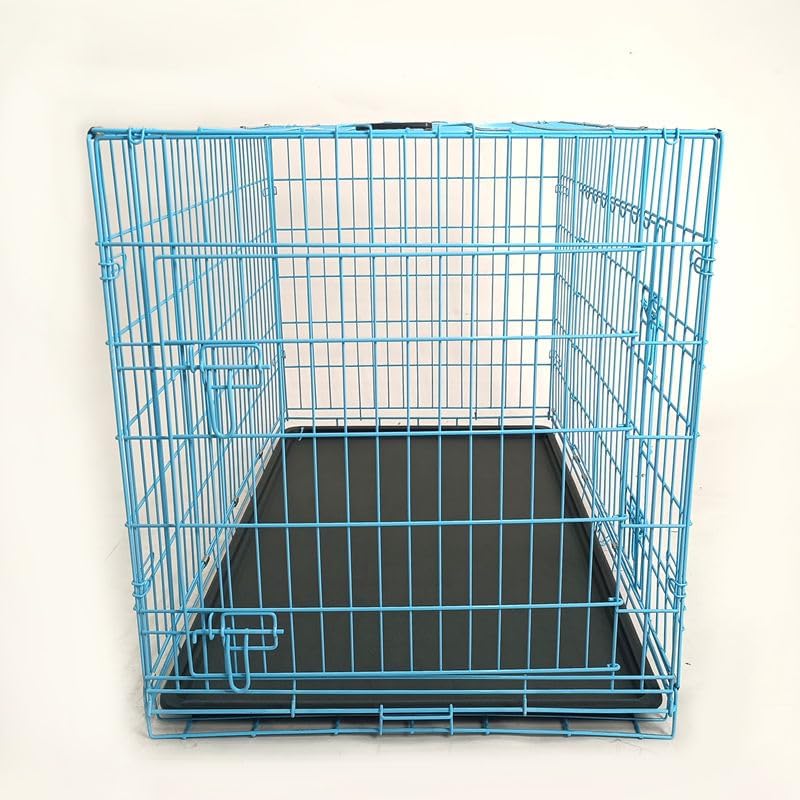 36-Inch Folding Metal Dog Crate for Medium and Small Breeds – Double-Door Kennel with Divider, Removable Tray, and Carry Handle – Ideal for Indoor and Outdoor Use (Blue, 36" L x 22" W x 25" H)
