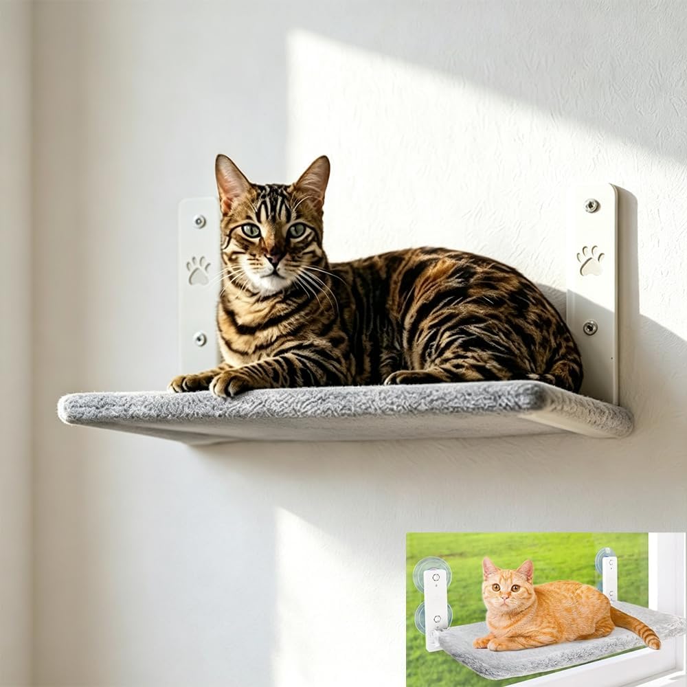 2-in-1 Cat Wall Bed & Window Bed,Cat Wall Hammock with Plush Washable Cover