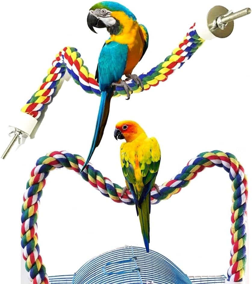 Bird Perch,Bird Rope Perch & Rope Perch,Bird perches for cage,Rope Perch for Conures,Parrots,Cockatiel,Lovebird,Budgerigar,Parakeet Rope perches for cage (2PCS Nipple 24inch)