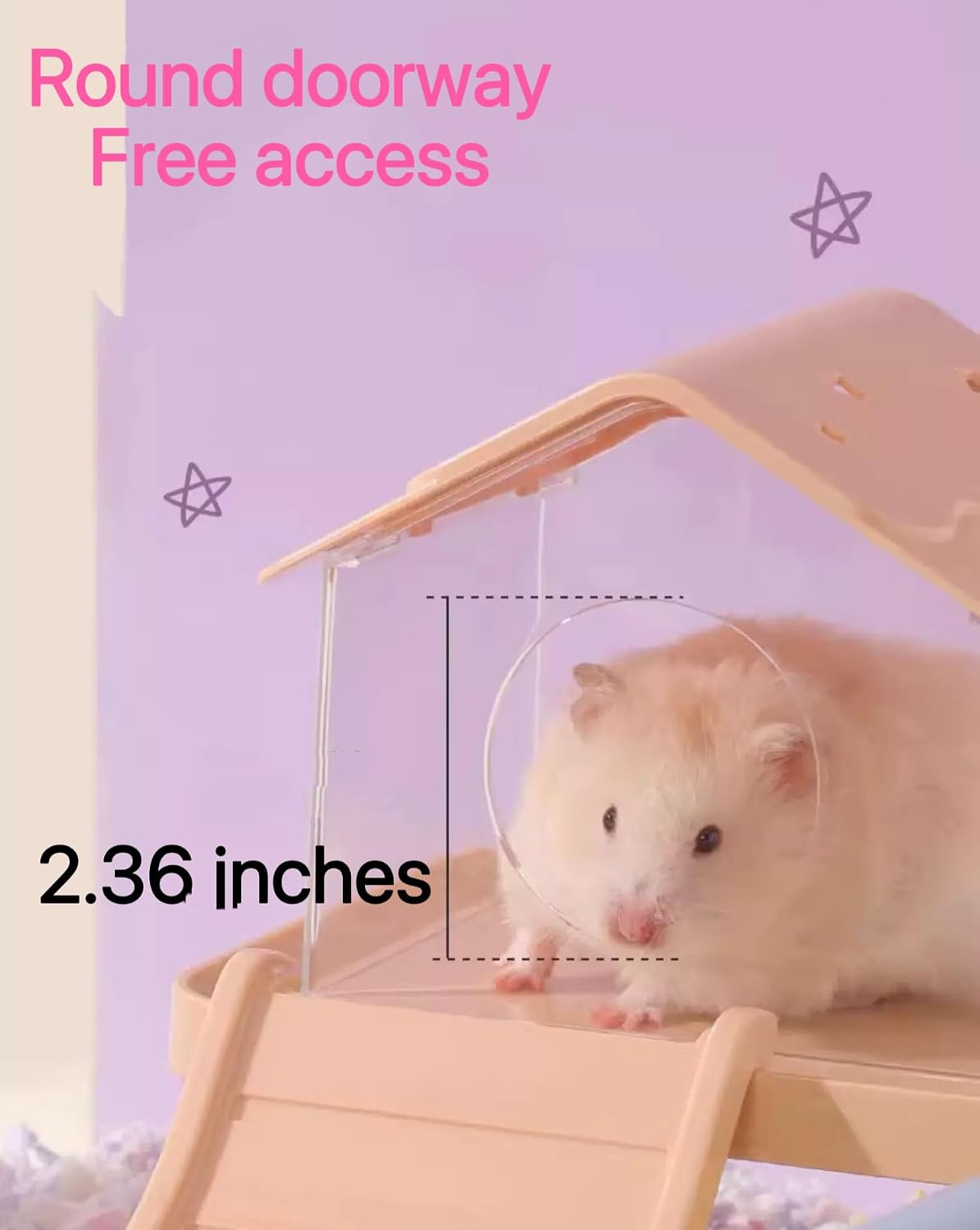 TUTU&LELE Starry Sky Hamster Hideout with Plush Cushion for Dwarf Hamsters (Purple)