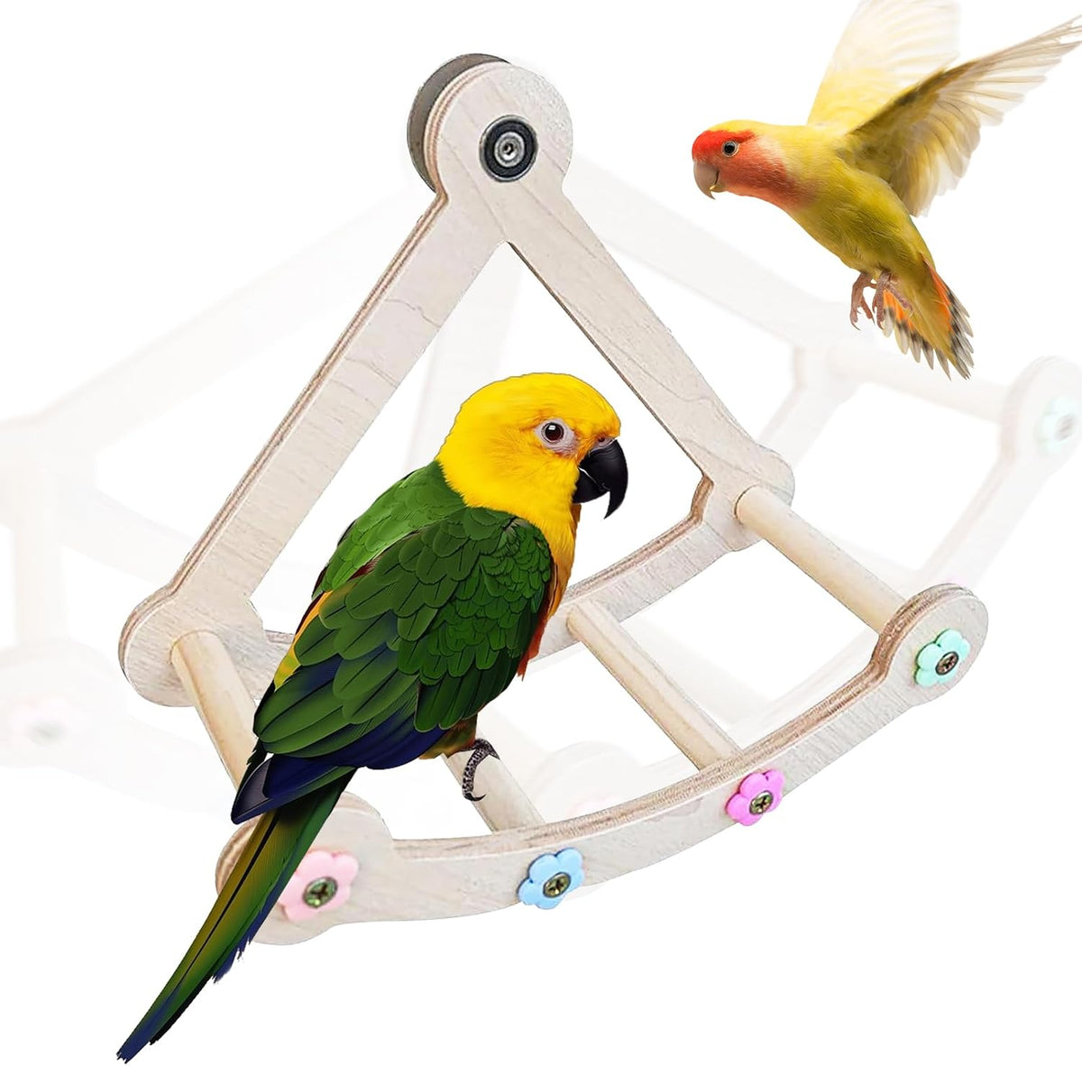 Bird Stand Perch Toy,Interactive Rocking Parakeet Toy and Perch, Wooden Exercise Wheel Cockatiel Toy, Intelligence Puzzle Enrichment Toys,Bird Playground Play Stands for Conure Budgie(A)