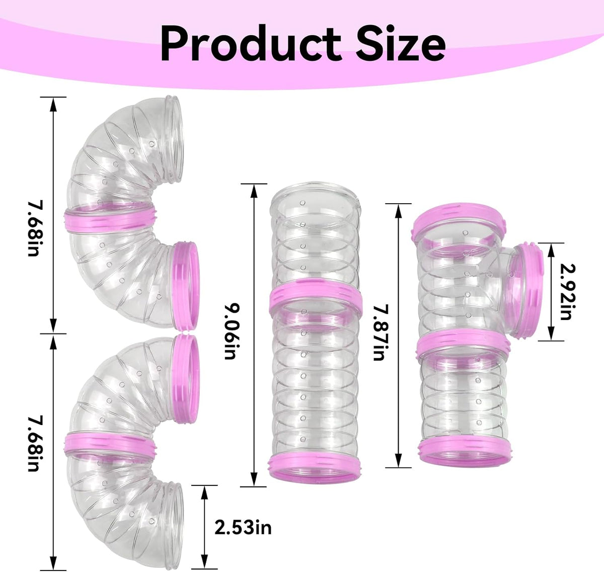 Plastic Hamster Tunnel, 8 Pack Hamster Tube Set DIY Assembled Sports Training Ferret Tube External Accessories Fun Small Animal Hiding Pipe Toy Syrian Dwarf Rat (Pink)