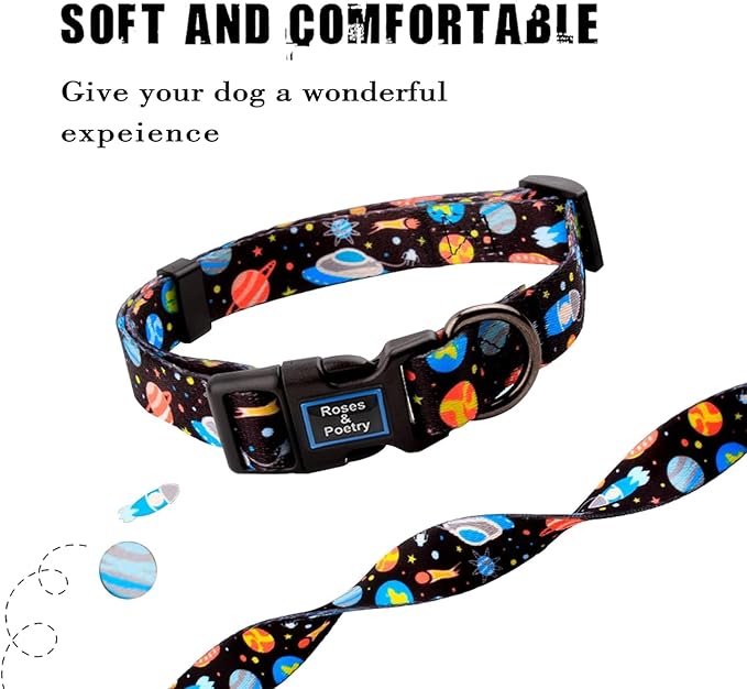 Roses&Poetry Dog Collar with Colourful Star Patterns, Adjustable Durable Puppy - Image 3